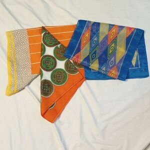 Set of Three Vintage 1970's Orange Blue & Yellow Scarves